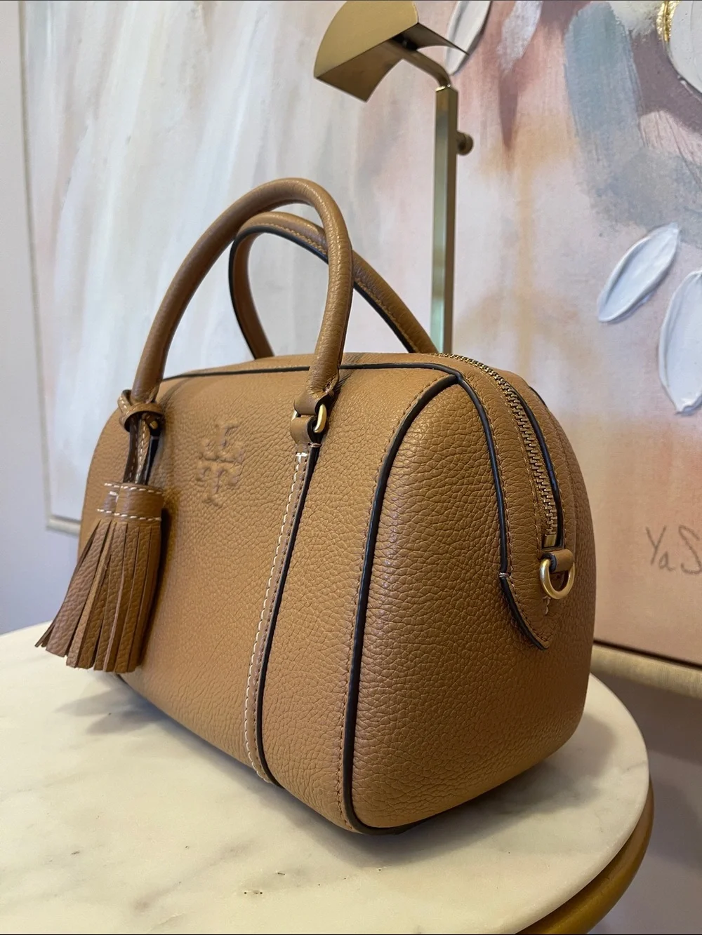 NWT Tory Burch Thea Pebbled Leather Satchel with Tassels - Picture 2 of 8